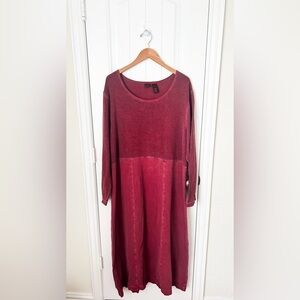 L.L. Bean Cotton Long Sleeve Burgundy Dress Size 1X